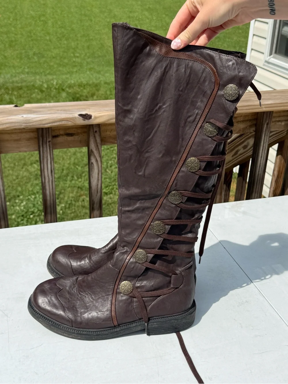 Over-the-Knee Lace-Back Riding Boots in Dark Brown
